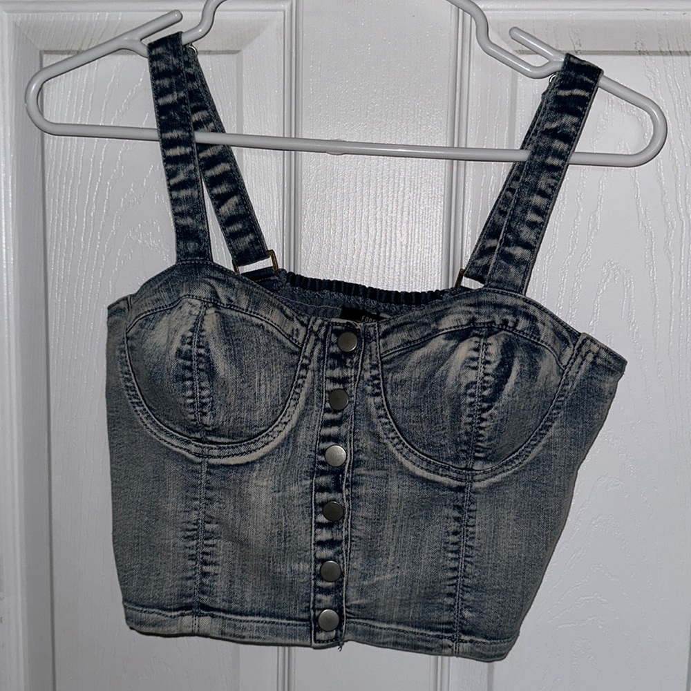 Forever 21 Denim Button Crop Top
